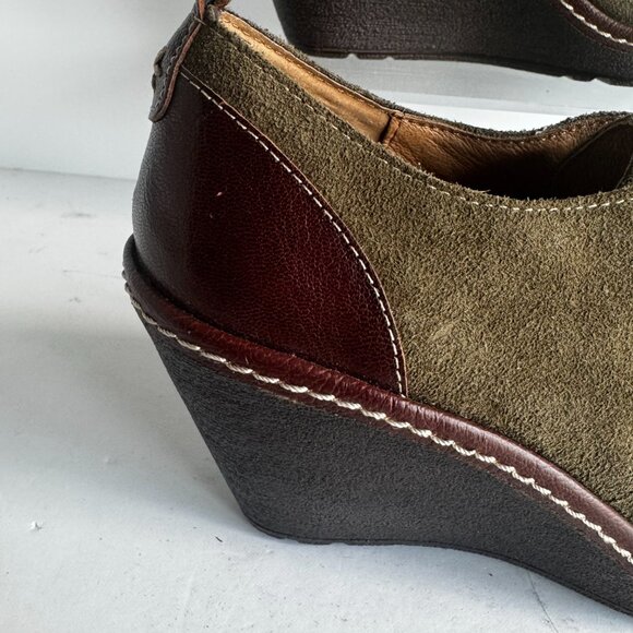 Sofft Premier Womens 7W Booties Suede Camila Havana Green Brown Wedge Lace up Bo - Picture 3 of 14
